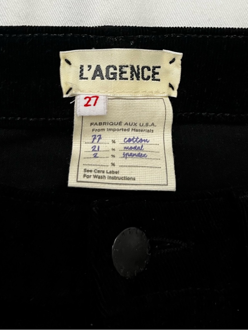 L'AGENCE Marguerite High Rise Skinny Velvet Noir Black Jeans 27 - Picture 10 of 15